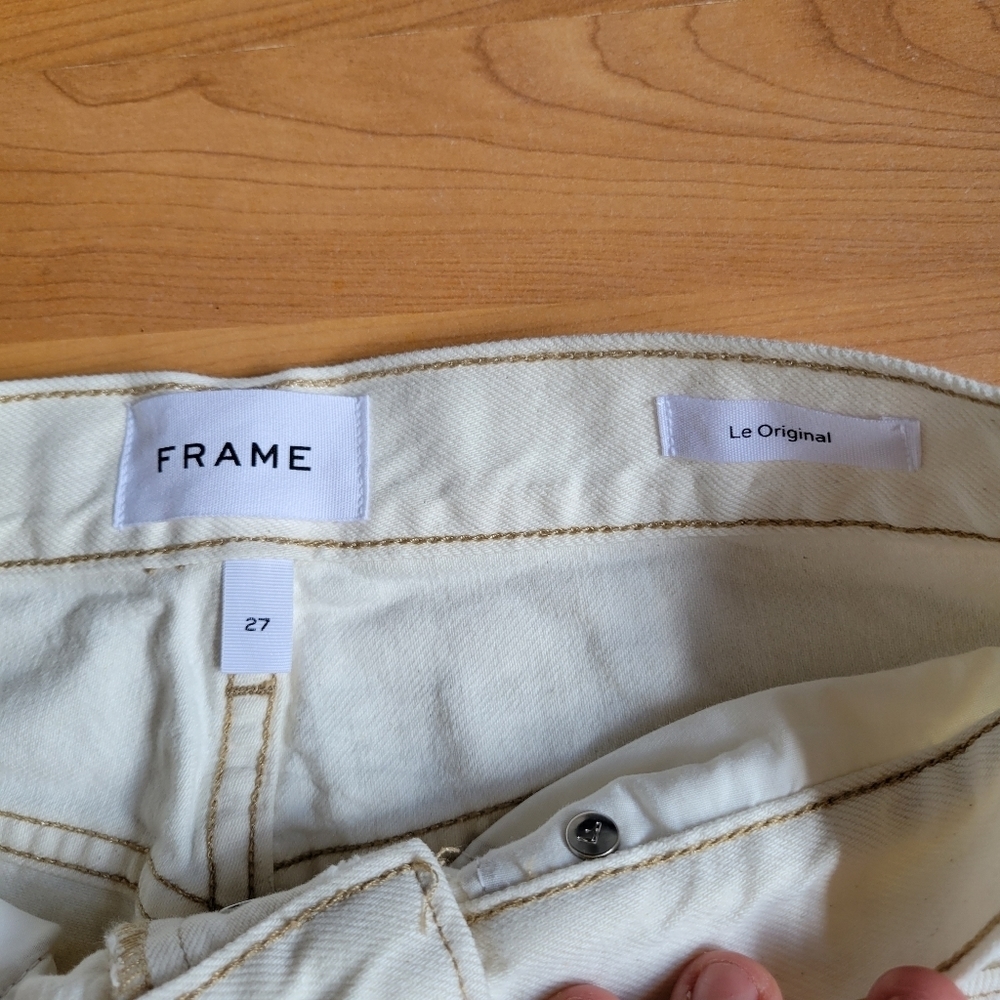 Frame Le Original Ripped Straight Leg High Rise Jeans In Off-White Size 27 - Picture 4 of 13